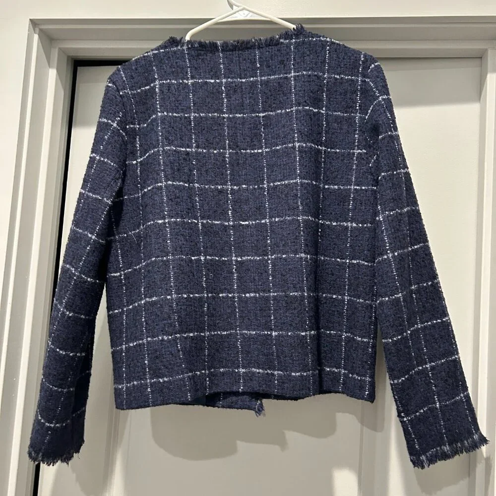 J. McLaughlin Abigail Jacket in Window Pane Navy and White - Picture 8 of 9